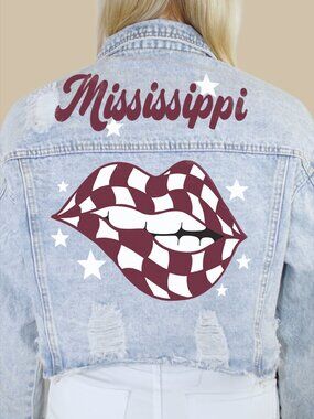 Mississippi State Checkered Lips Denim Jacket